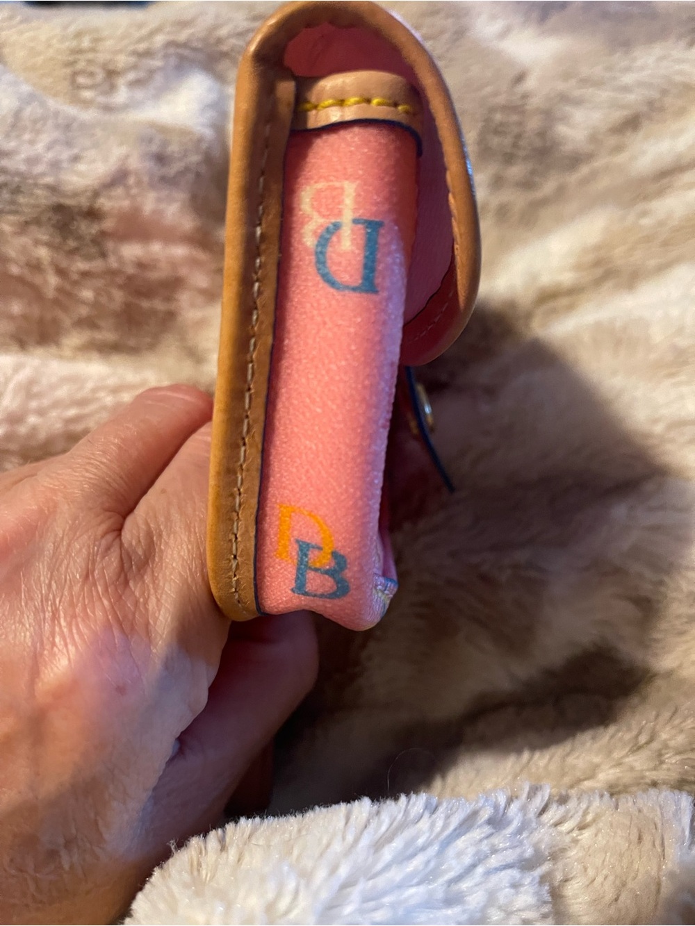 Dooney & Bourke Pink Multicolor DB Logo Wristlet with Tan Trim - Picture 10 of 13